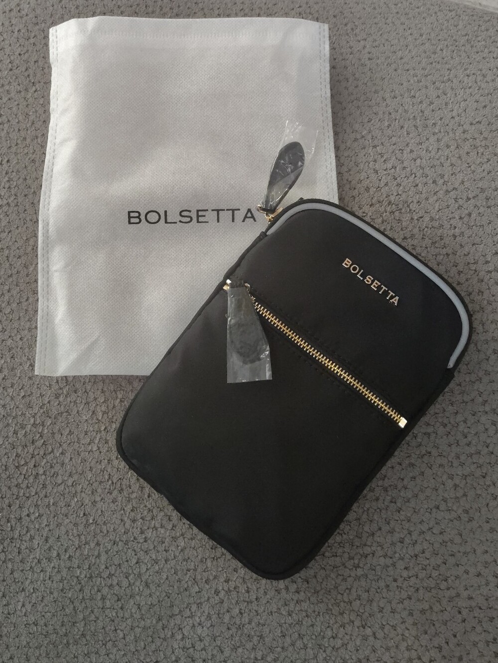 Bolsetta Black Hip Pouch with Gold Zippers